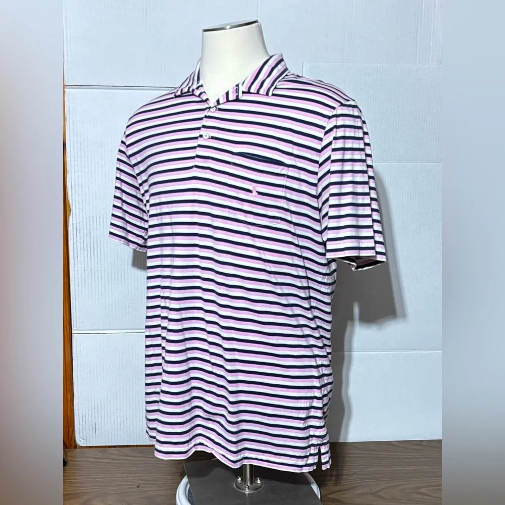 Polo by Ralph Lauren XL Men's Striped Polo Shirt pink & navy blue 30” L 23” p2p